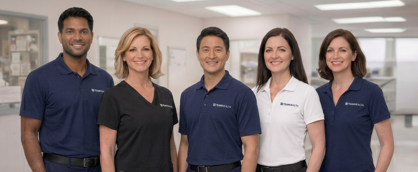 Team wearing custom branded polos in a professional setting